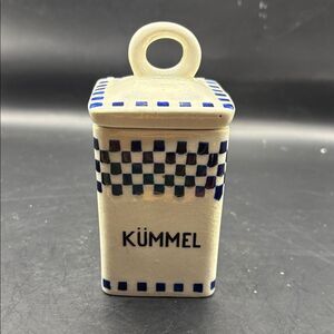 Ceramic Kümmel Spice Jar with Blue Checkered Design